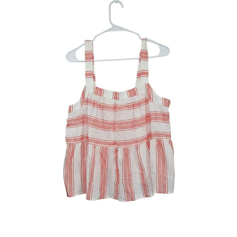 Loft Women's Red White Babydoll Tank Top Blouse Striped Sz Large Lightweight - Picture 2 of 7
